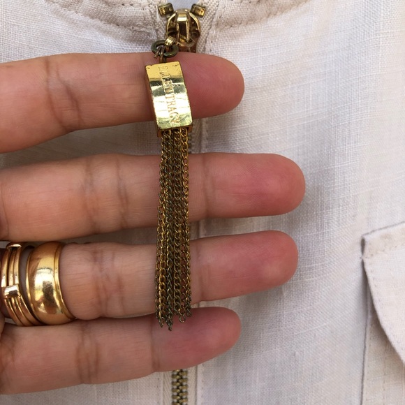 Ellen Tracy 100% Linen 1/4 Zipper Cuffed Short Sleeve Light Tan Tunic Top L - Picture 3 of 15